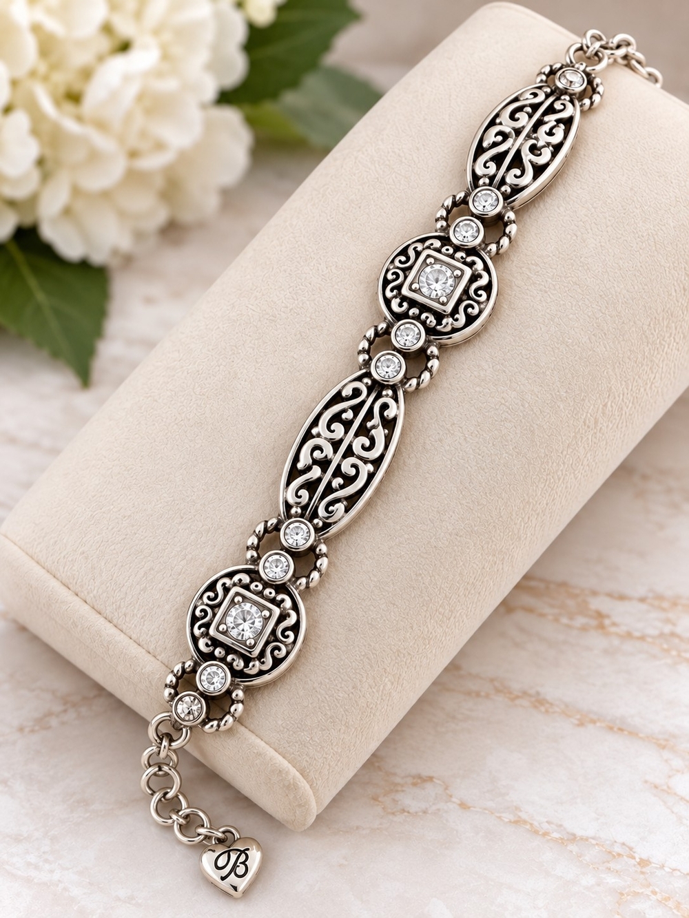 Brighton Ornate Silver-Tone Filigree Rhinestone Bracelet